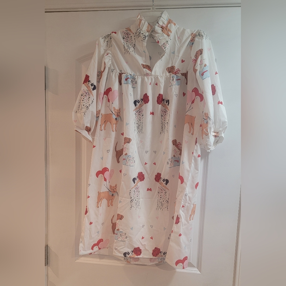 White Dress with Dog Print. Sleepwear
